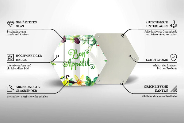 Tábua de vidro A inscrição Bon Appetit