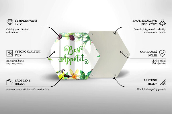 Tábua de vidro A inscrição Bon Appetit