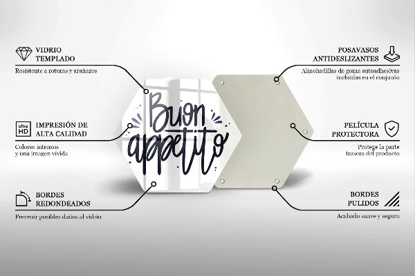 Tábua de vidro A inscrição Buon Appetito
