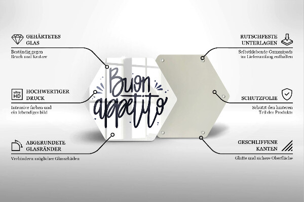 Tábua de vidro A inscrição Buon Appetito