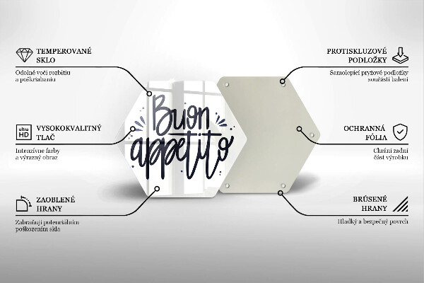 Tábua de vidro A inscrição Buon Appetito