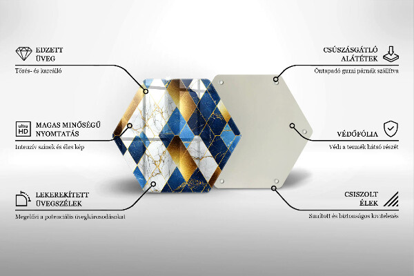 Tábua de cortar de vidro Mármore losango dourado