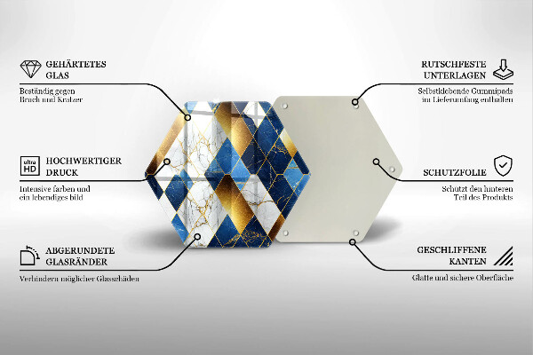 Tábua de cortar de vidro Mármore losango dourado