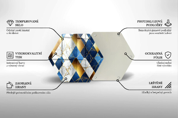 Tábua de cortar de vidro Mármore losango dourado