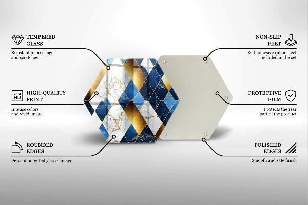 Tábua de cortar de vidro Mármore losango dourado