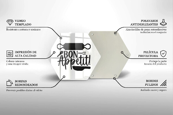 Tábua de vidro A inscrição Bon Appetit