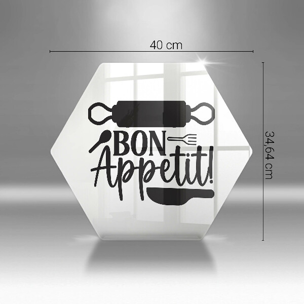 Tábua de vidro A inscrição Bon Appetit