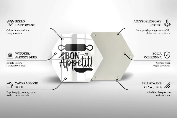 Tábua de vidro A inscrição Bon Appetit