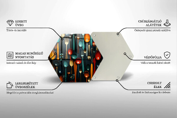 Tábua de corte de vidro Colheres e garfos coloridos