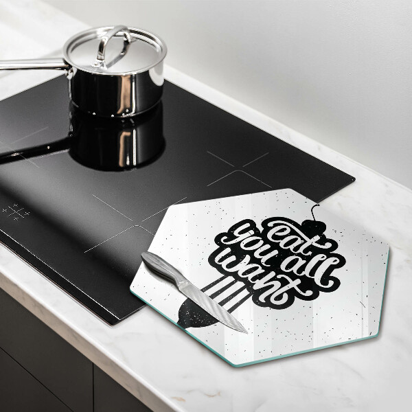 Tábua de corte A inscrição Coma tudo que você quiser