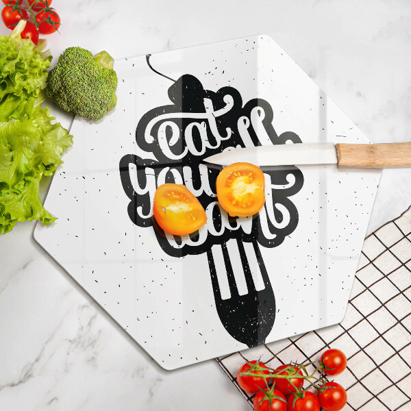 Tábua de corte A inscrição Coma tudo que você quiser