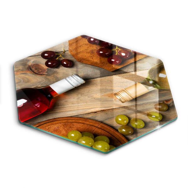 Tábua corte Garrafas de vinho e uvas