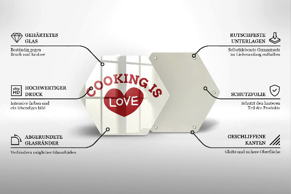 Tábua de corte de vidro A inscrição Cozinhar é amor