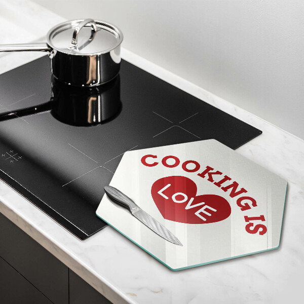 Tábua de corte de vidro A inscrição Cozinhar é amor