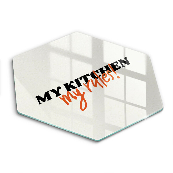 Tábua de cortar de vidro A inscrição Minha cozinha minhas regras