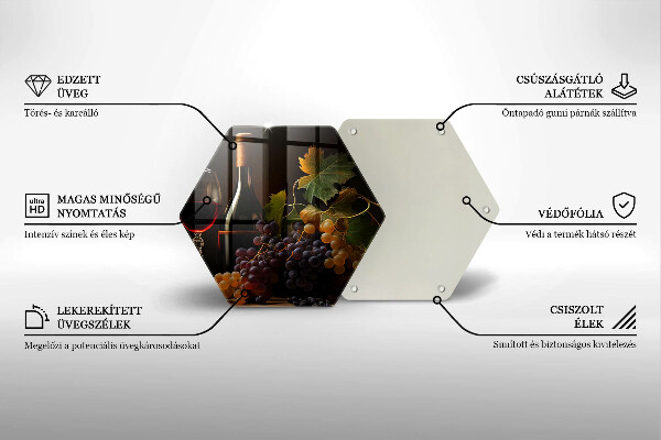 Tábua de corte de vidro Um copo de vinho e uvas