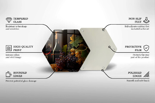 Tábua de corte de vidro Um copo de vinho e uvas