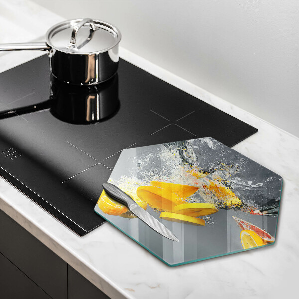 Tábua de cortar de vidro Limões em água