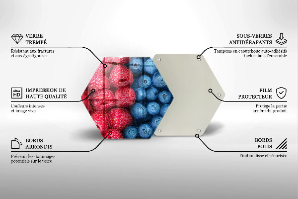 Tábua de corte de vidro Framboesas e mirtilos
