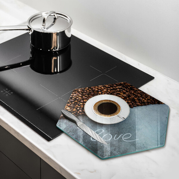 Tábua de vidro Grãos de café e uma xícara