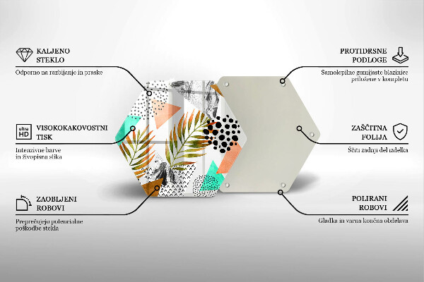 Tábua de corte de vidro Padrão de folha Boho