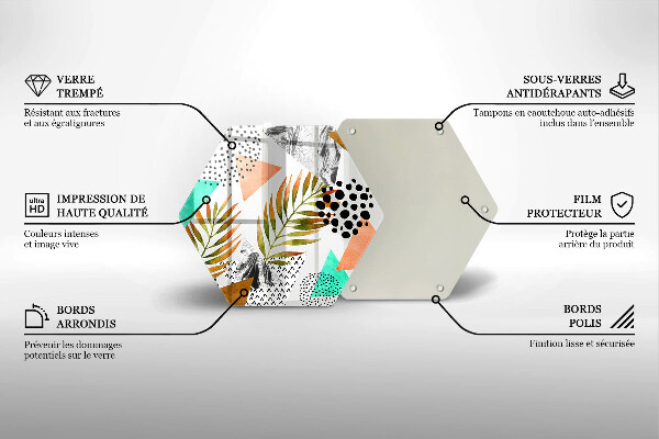 Tábua de corte de vidro Padrão de folha Boho