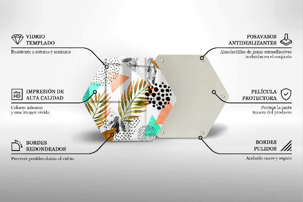 Tábua de corte de vidro Padrão de folha Boho