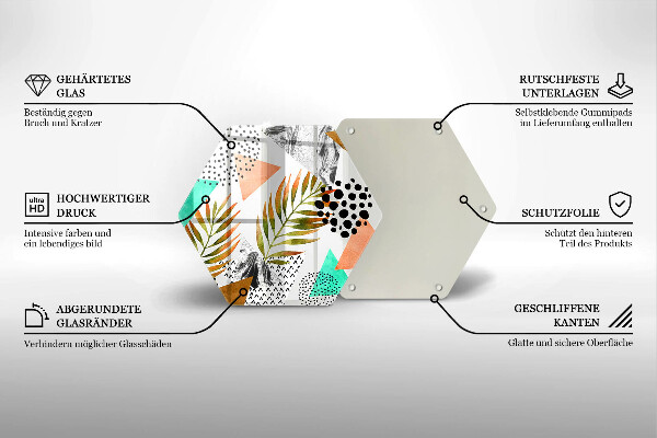 Tábua de corte de vidro Padrão de folha Boho