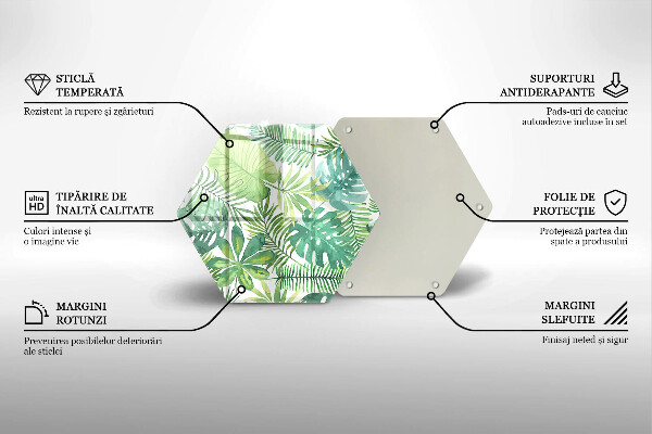 Tábua de vidro Folhas boho em aquarela