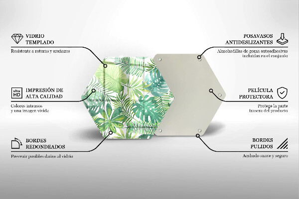 Tábua de vidro Folhas boho em aquarela