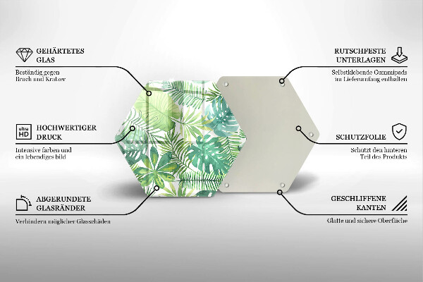 Tábua de vidro Folhas boho em aquarela