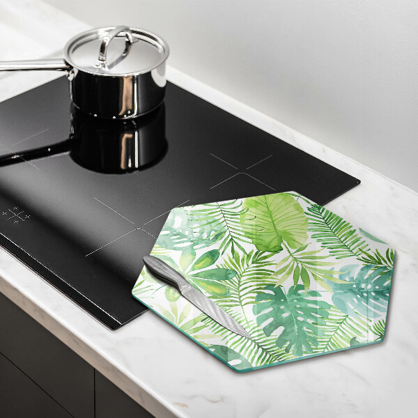 Tábua de vidro Folhas boho em aquarela