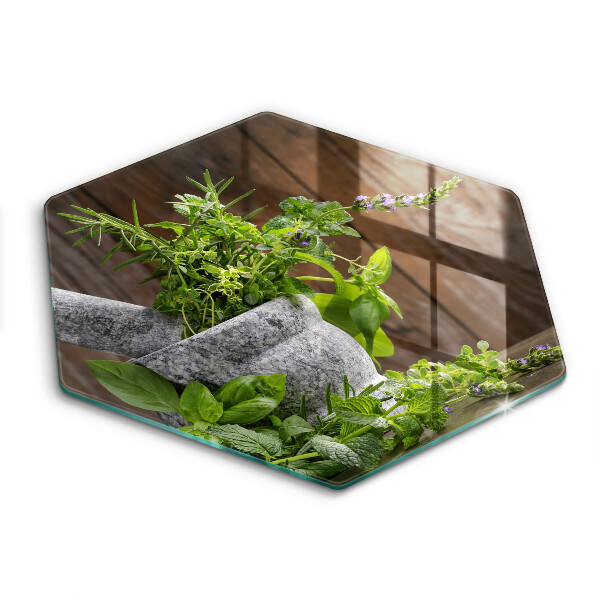 Tábua de cortar de vidro Plantas, ervas e madeira