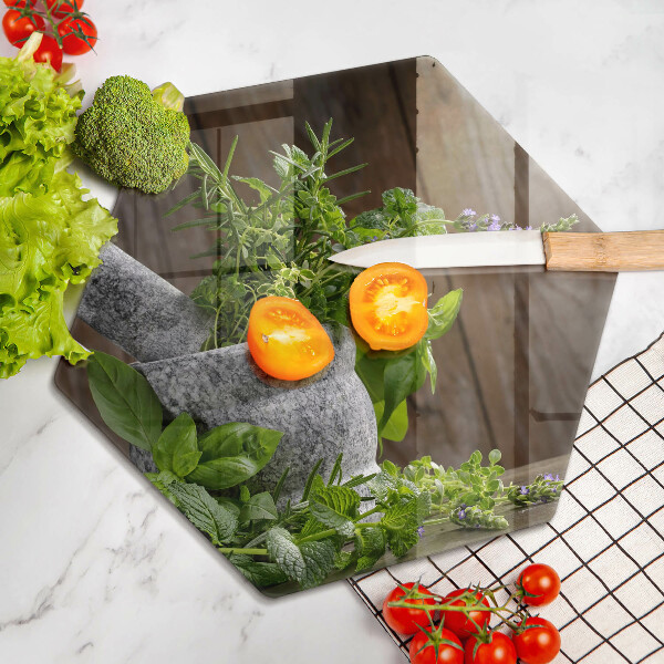 Tábua de cortar de vidro Plantas, ervas e madeira