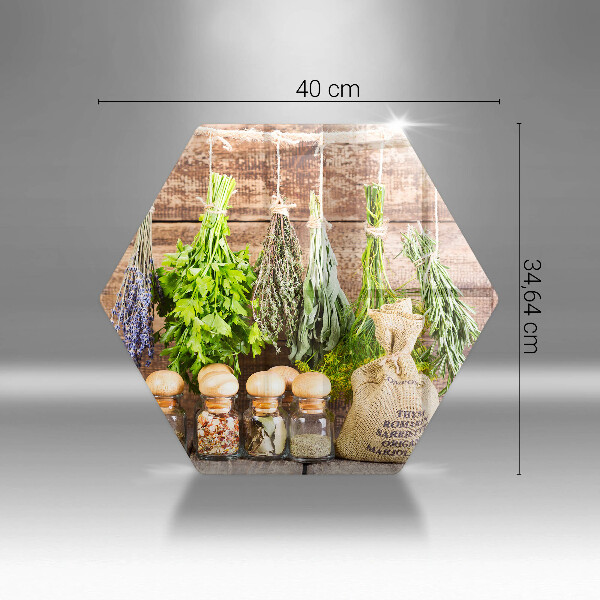 Tábua de corte de vidro Ervas, especiarias e madeira