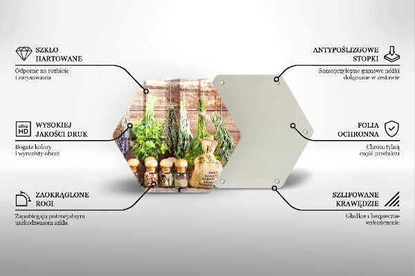 Tábua de corte de vidro Ervas, especiarias e madeira