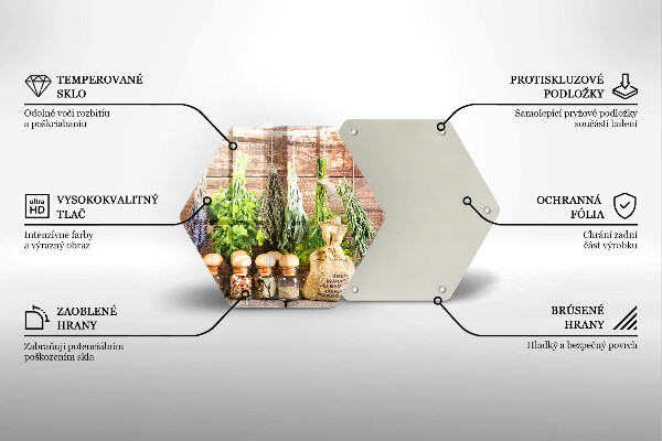 Tábua de corte de vidro Ervas, especiarias e madeira