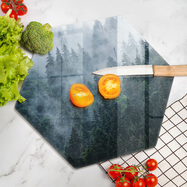 Tábua de cortar alimentos Árvores da floresta e neblina