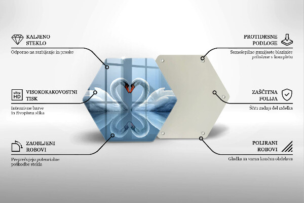 Tábua de vidro Coração de dois cisnes