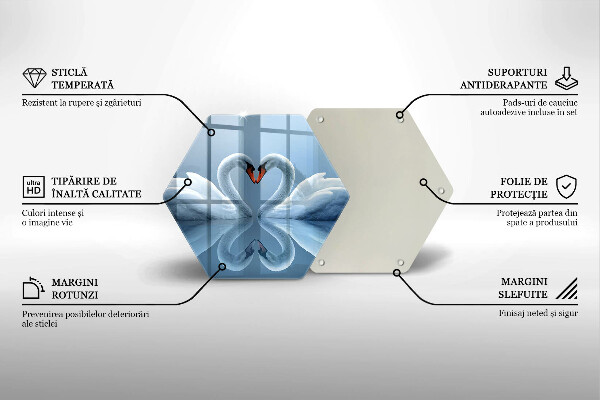 Tábua de vidro Coração de dois cisnes