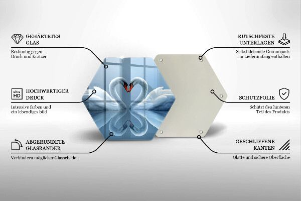 Tábua de vidro Coração de dois cisnes