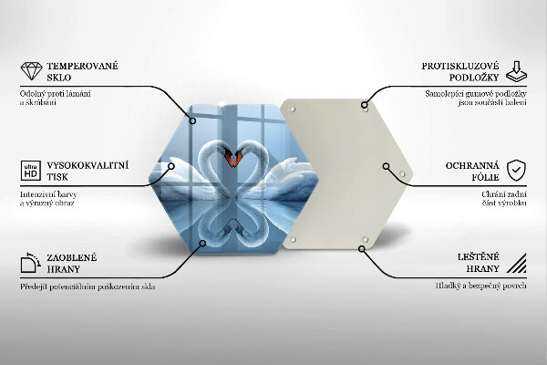 Tábua de vidro Coração de dois cisnes