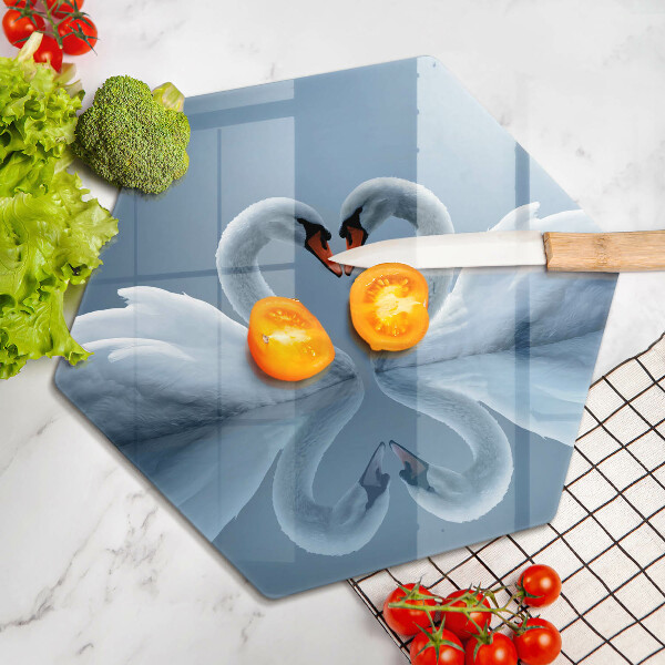 Tábua de vidro Coração de dois cisnes