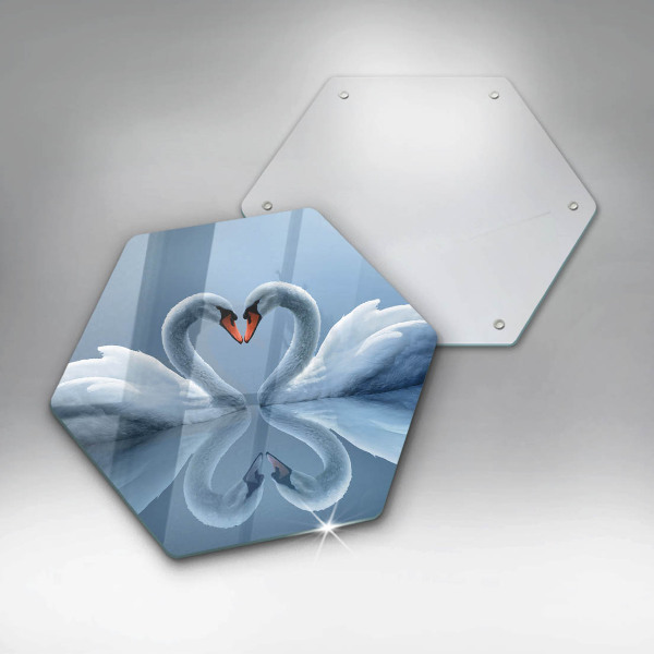 Tábua de vidro Coração de dois cisnes