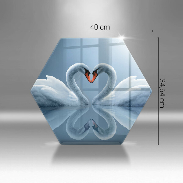 Tábua de vidro Coração de dois cisnes