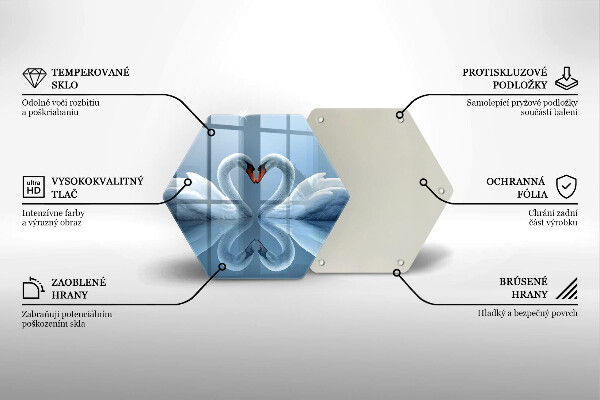 Tábua de vidro Coração de dois cisnes