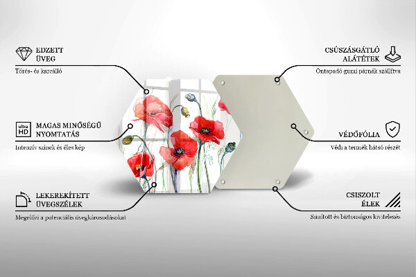 Tábua de cortar alimentos flores de papoulas vermelhas