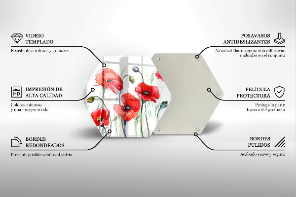 Tábua de cortar alimentos flores de papoulas vermelhas