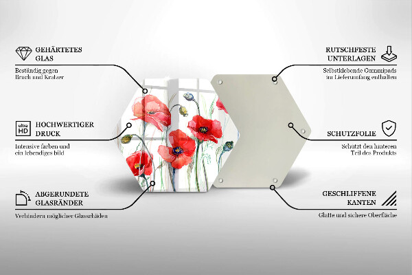 Tábua de cortar alimentos flores de papoulas vermelhas