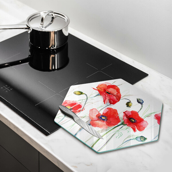 Tábua de cortar alimentos flores de papoulas vermelhas